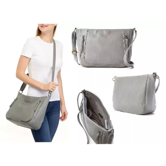 Bueno Goatskin PVC Gray Crossbody Handbag - Adjustable Shoulder Strap EUC - Picture 1 of 7